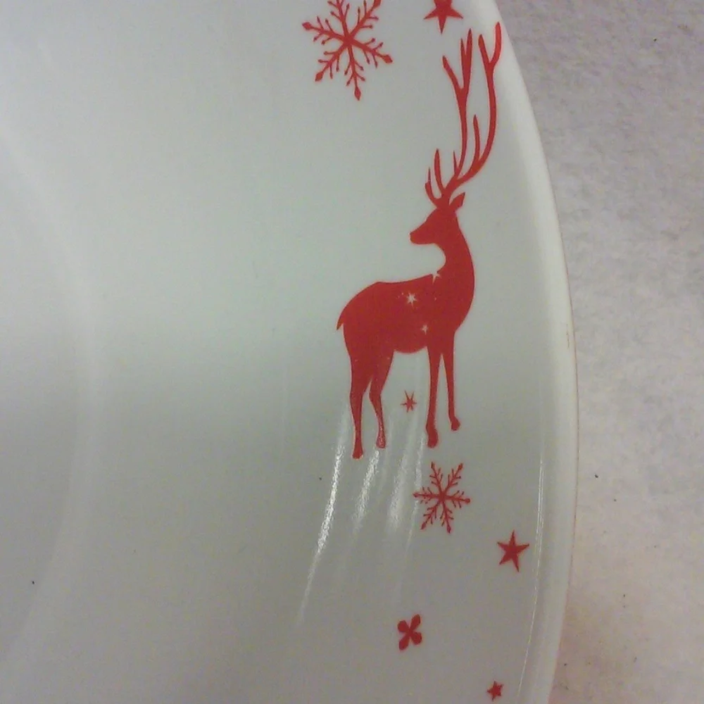 Vintage Porcelain Red White Large Serving Bowl Winter Christmas